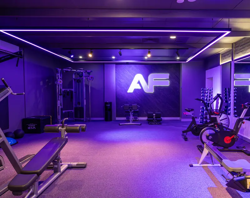 The purple room with the lit AF wall